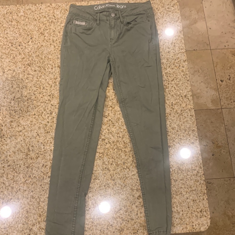 Calvin Klein green ankle skinny jeans